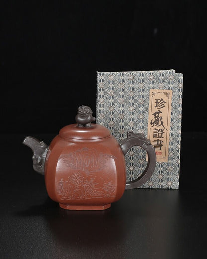 Chinese Yixing Zisha Clay Handmade Exquisite Teapot （：四方 底款：曼希陶艺）