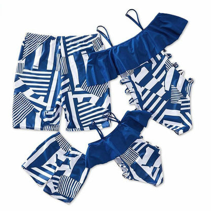 Matching Swimsuits Summer Navy Geometric Pattern Family One-Piece Look Swimwear