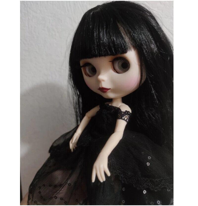 Nude Blythe Doll from Factory 12" Jointed Body Matte Face White Skin Black Hair
