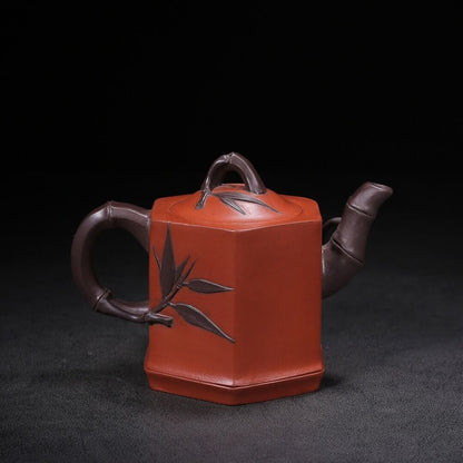 Chinese Yixing Zisha Clay Handmade Exquisite Teapot （六方竹韵 底款：魏援良）