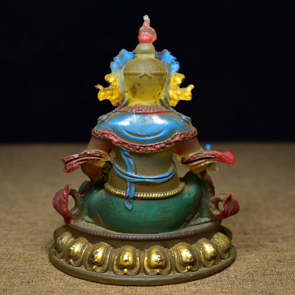 old chinese colored glaze Statue Carving buddha gold gilding buddhist Exorcism