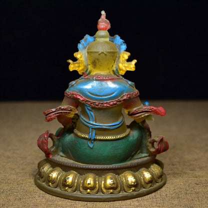 old chinese colored glaze Statue Carving buddha gold gilding buddhist Exorcism