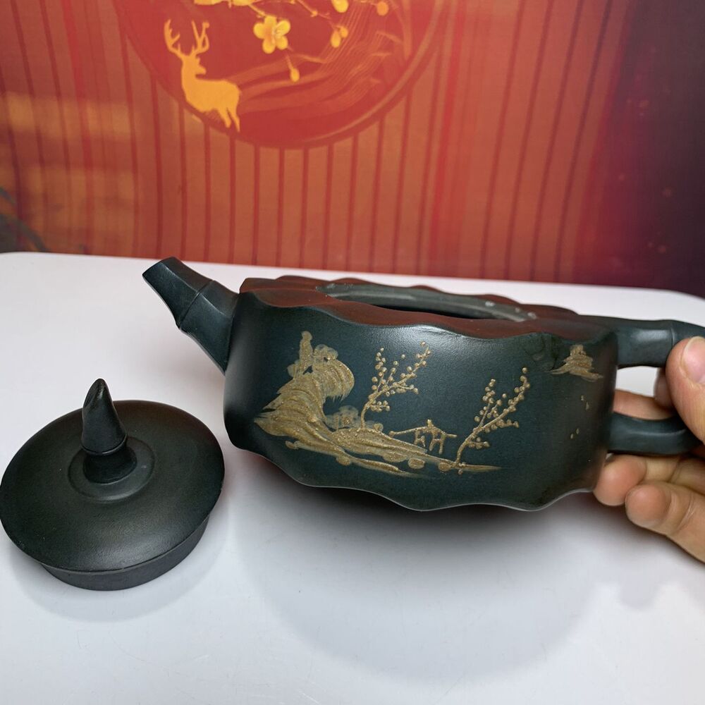 Vintage Chinese Yixing Purple Clay Teapot Zisha Ceramic Bamboo Kung Teaware Rare
