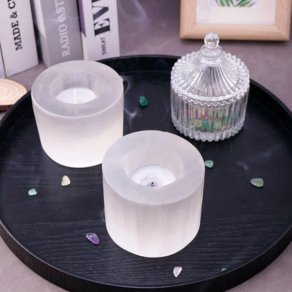 Candle Holder Natural Quartz Selenite Gypsum Carving Stand Healing Crystal 7-8cm