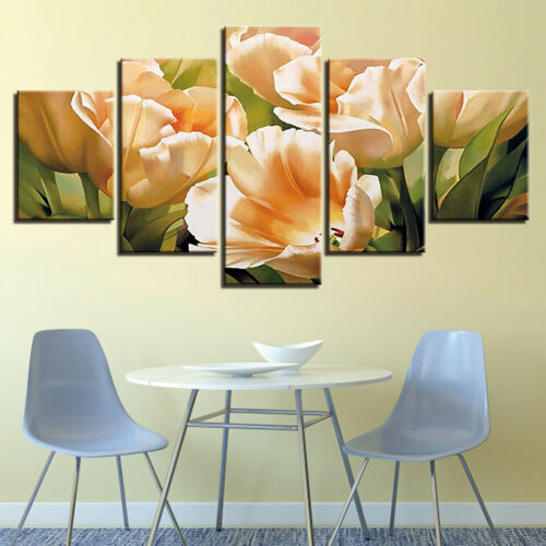 Yellow Grace Tulip Flower 5 Pcs Canvas Wall Art Painting Poster Home Decor