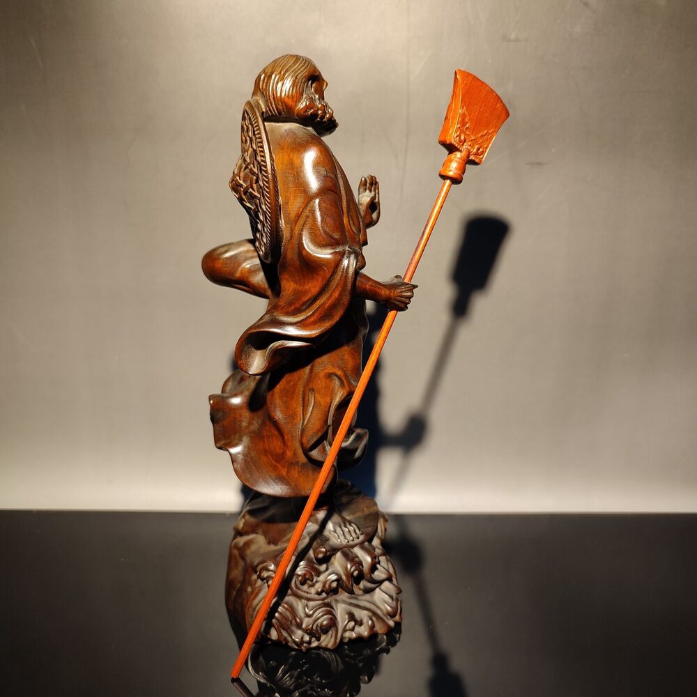 wood boxwood Carved sculpture buddha Dharma Arhat statue Demon Subduing decor