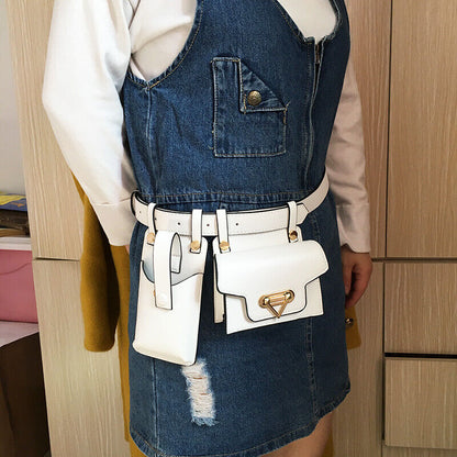 2 Piece Women's Belt Bag Waist Bags Female Leather Flap Crossbody Chest Bag