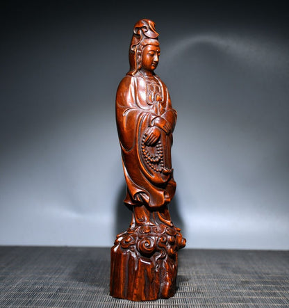 Wooden Carving Rosary Kwan Yin Statues Boxwood Sculptures Buddha Home Decor Art