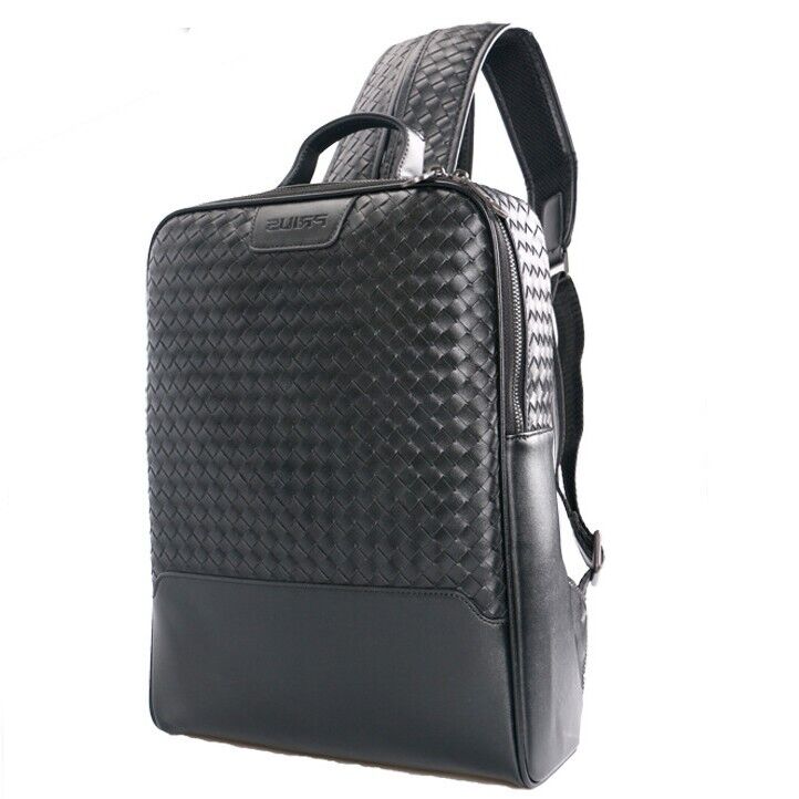Top Cow Leathe Handmade Weaving Men's Backpack Black Travel Bag School Rucksack