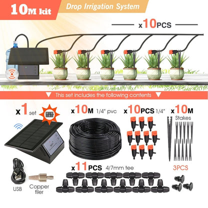 Solar Power Timer Smart Drip Irrigation System Remote Control Watering Kit