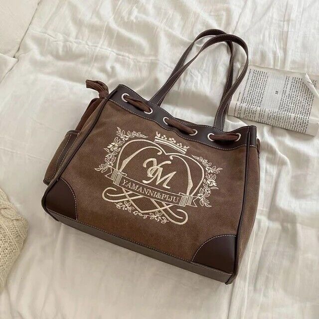 New Trendy Vintage Shoulder Bag For Women Embroidery Letters Heart Canvas Gift