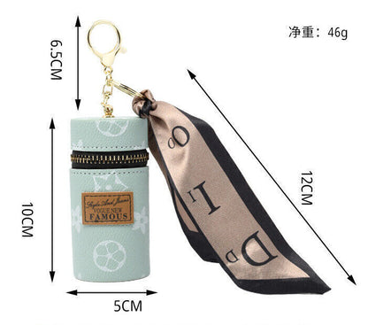 Fashionable ladies Leather Printed Keychain Bucket Coin Purse Pendant Gift