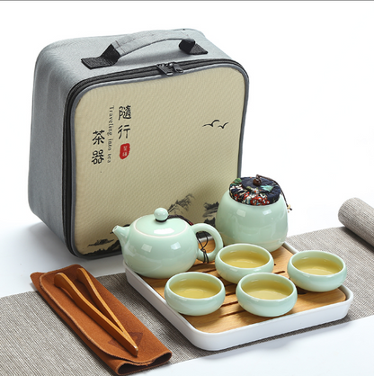 Travel tea set set portable bag ceramic express cup one pot two or four cups sim