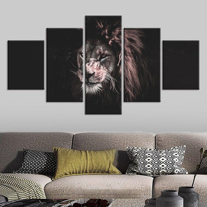 Angry Lion Scenery 5 Piece Canvas Print Wall Art Poster Home Decoration