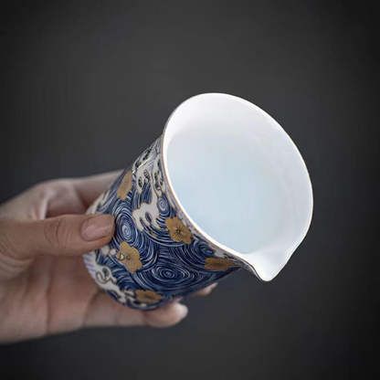 Ceramic Tea Pitchers Blue Gold Flower Chinese Kung Fu Tea Accessory