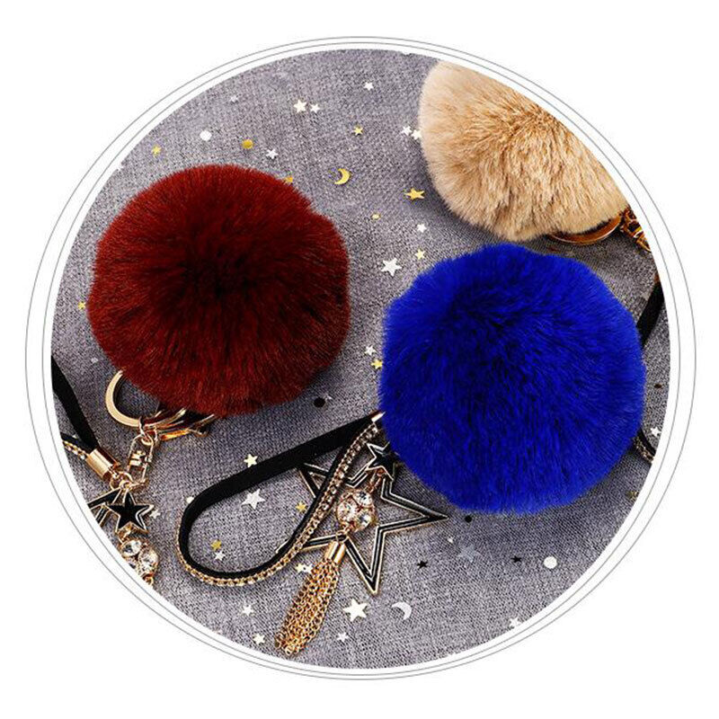 Pompom Star Key Chain Fluffy Faux Fur Ball Keyring Bag Pendant Fluffy Keyring