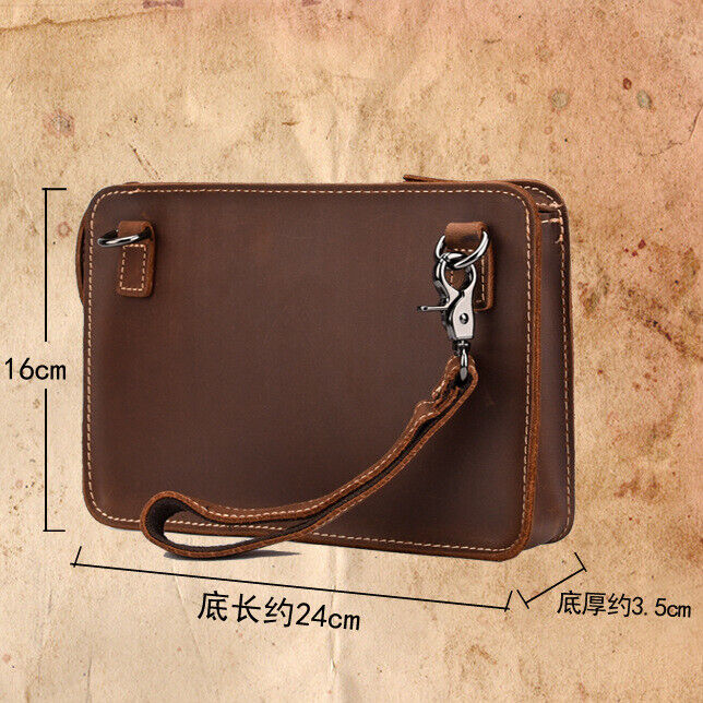 Crazy Horse Leather Business 10" Briefcase Mens Clutch Envelope Bag Shoulder Bag