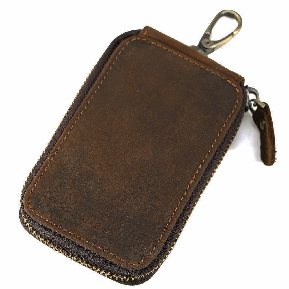 Men's Unisex Leather Belt Key Holder Case Credit Card Bag Wallet Zip Aound Brown