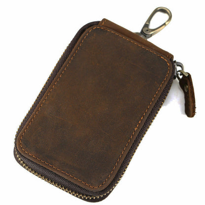 Men's Unisex Leather Belt Key Holder Case Credit Card Bag Wallet Zip Aound Brown