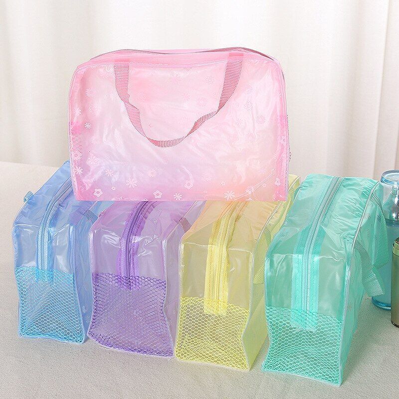Flower Print Cosmetic Bag Transparent Makeup Pouch Case Travel Small Toiletry