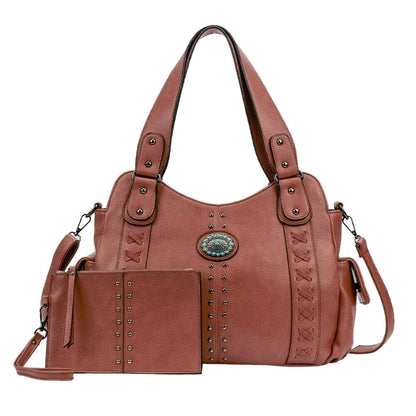 2x Women Shoulder Handbag Bag Concealed Carry Studs Stitch Hobo Bag With Purse