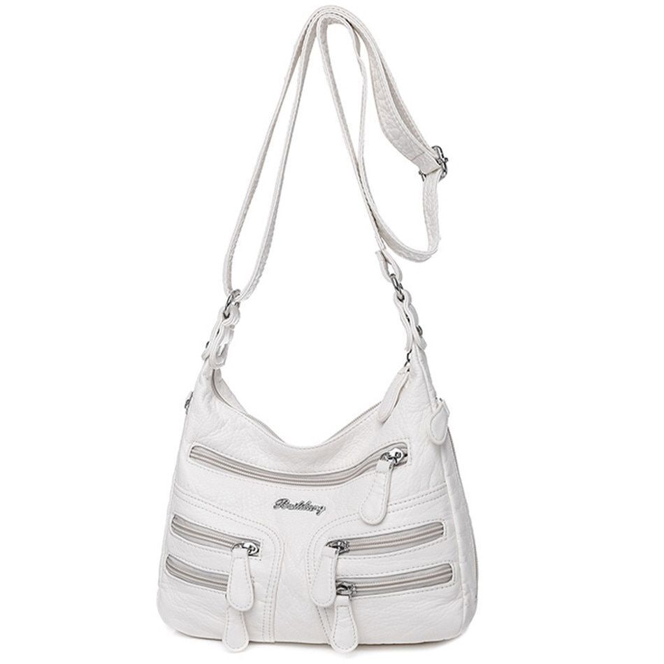 Sheepskin Leather Shoulder Bag Many Pockets Casual Crossbody Women Purse Handbag