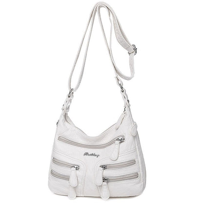 Sheepskin Leather Shoulder Bag Many Pockets Casual Crossbody Women Purse Handbag
