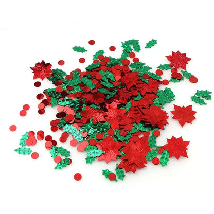 Confetti 15g Mix Colors Plastic Christmas Green Leaf Red Flowers Tinfoil Sequins