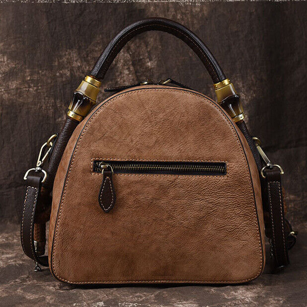Women's Retro Genuine Leather Handbags Embossed Flower Crossbody Shoulder Bag
