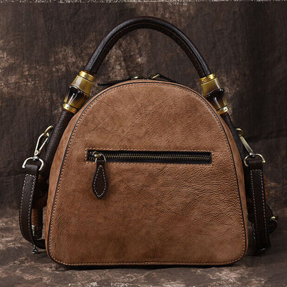 Women's Retro Genuine Leather Handbags Embossed Flower Crossbody Shoulder Bag