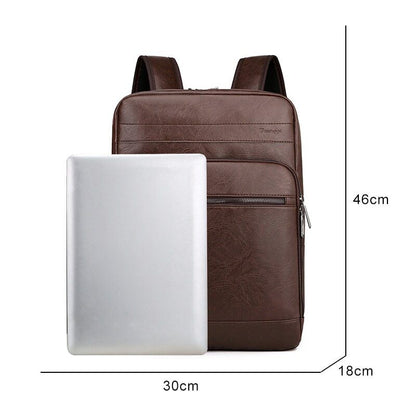 Multifunctional Backpack Men PU Leather Laptop Backbag Portable Travel Bag Male