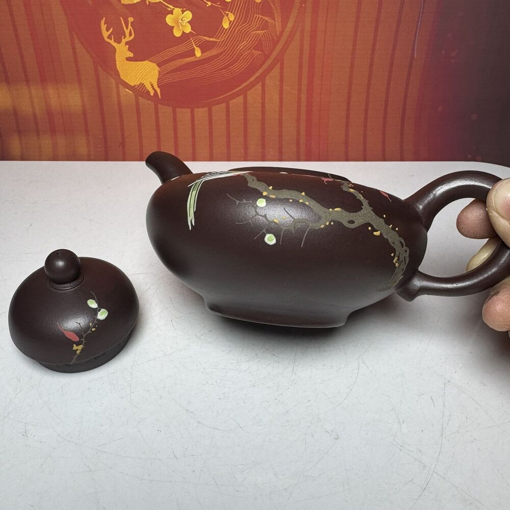 Chinese Yixing Purple Clay Teapot Zisha Ceramic Painted Fine Flower Bird Teaware
