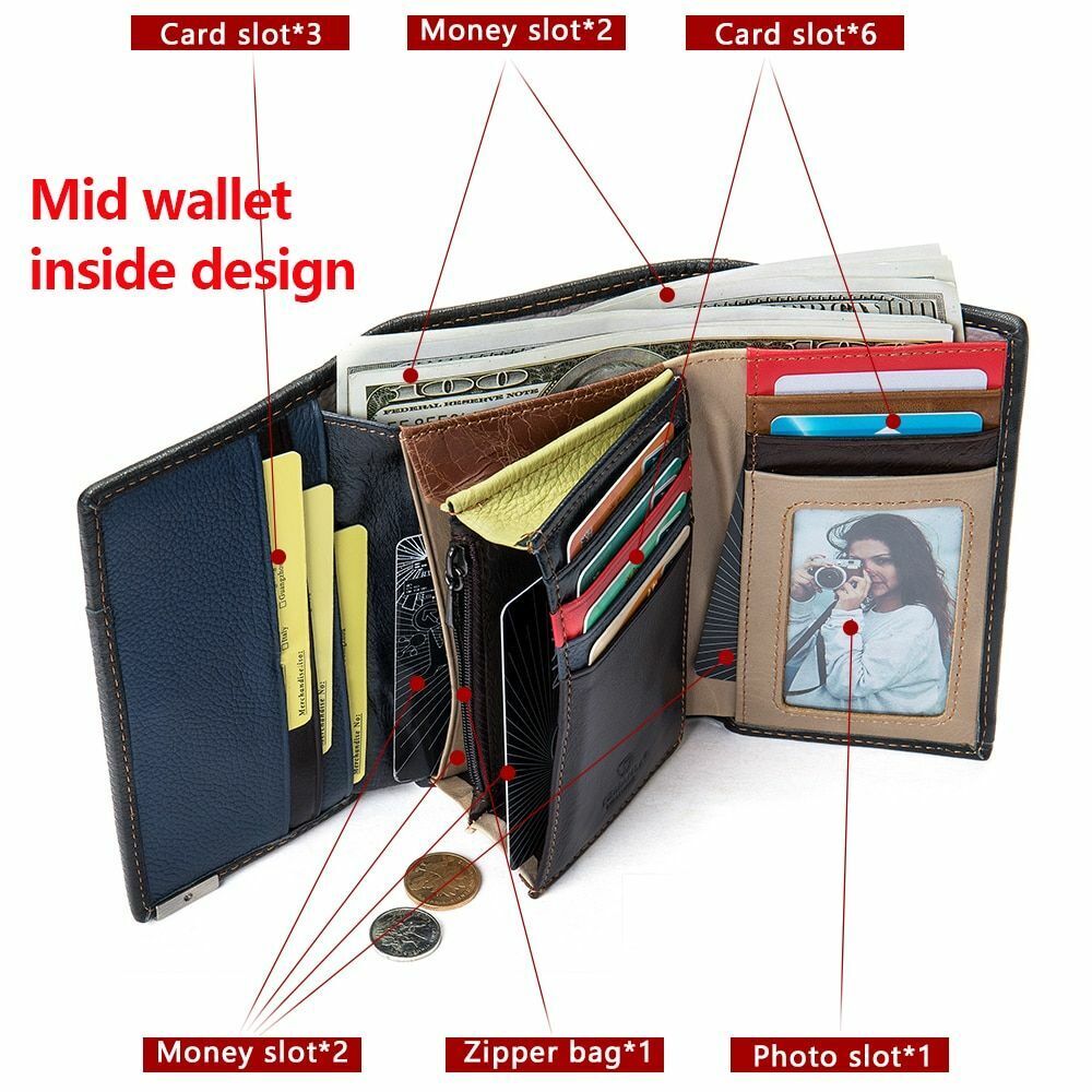 Women Long Medium Size Wallet Genuine Leather Patchwork Ladies Zipper Clutch Bag