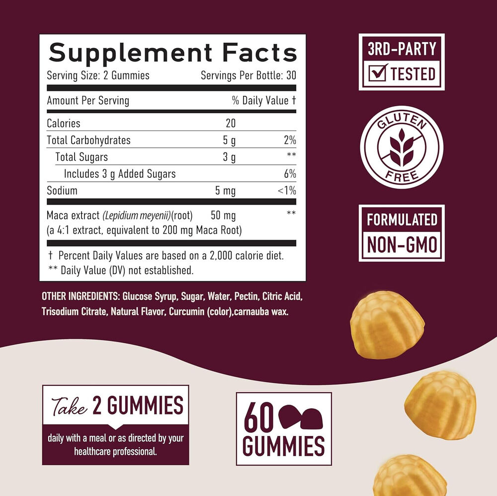 MACA Gummies For Men Energy Support Natural Boost Energy & Vitality 60 Gummies