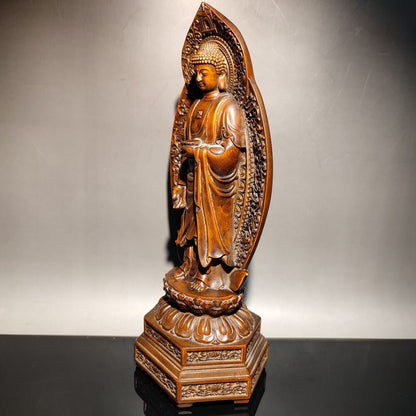 Old Tibet Buddhism Sakyamuni Medicine Buddha Statue wooden statue carving decor