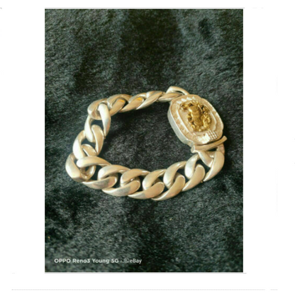 old tibet miao silver hand carving skull Statue bracelet noble gift