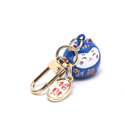 Japanese Cute Lucky Cat KeyChains Car Bag Decor Water Sound Bell Pendent Cha-ca