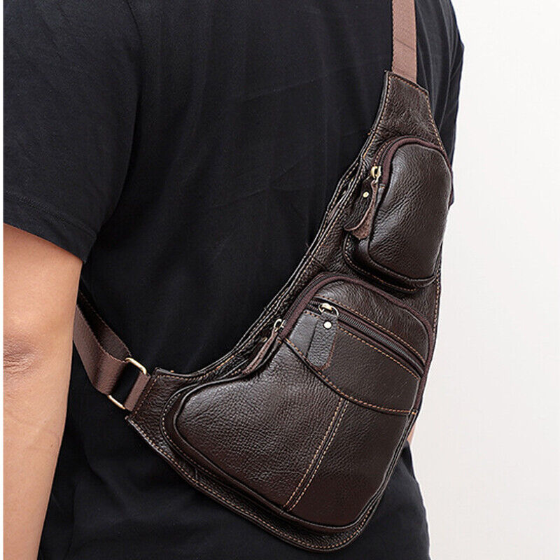 100% Genuine Leather Men's Crossbody Bag Shoulder Bags Sling Backpack for Hiking