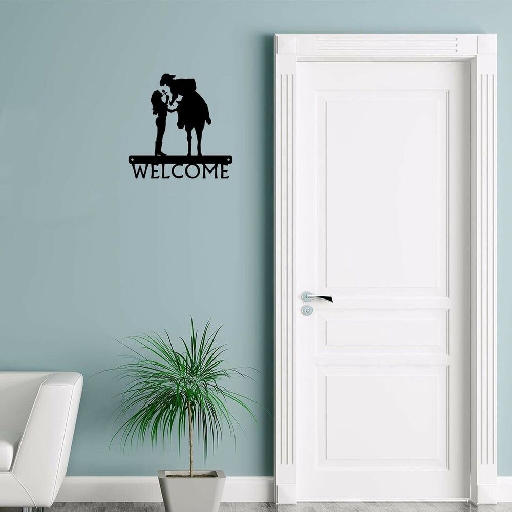 Romantic Couple Welcome Sign Metal Pretty Artwork Wall Stickers Shape Decoration