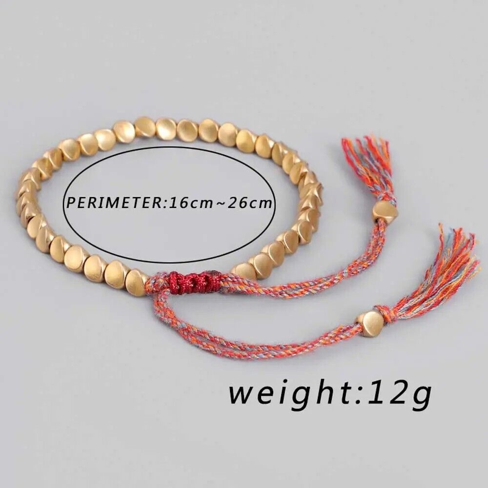 Women Fashion Bracelet Tibetan Buddhist Braided Cotton Rope Copper Beads Bangles