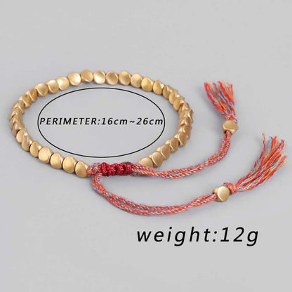 Women Fashion Bracelet Tibetan Buddhist Braided Cotton Rope Copper Beads Bangles