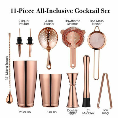 11Piece Cocktail Shakers Bar Sets Stainless Steel Bartender Tool Wine Mixer Kits