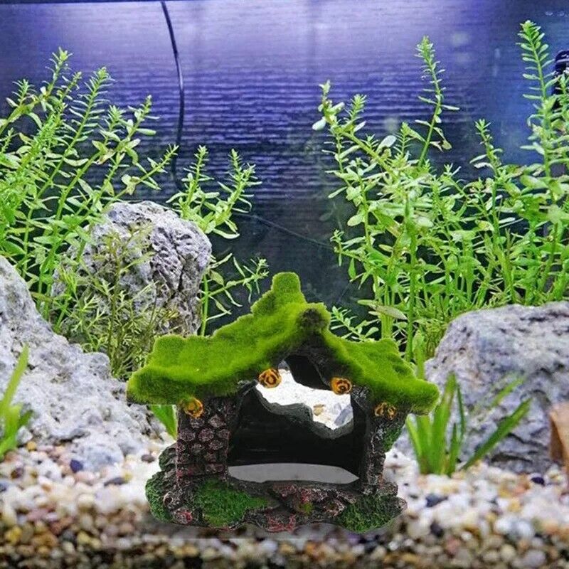 Aquarium Decorations Resin Hollow Hiding House Beta Fish Tank Driftwood 11x9x7cm