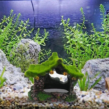 Aquarium Decorations Resin Hollow Hiding House Beta Fish Tank Driftwood 11x9x7cm
