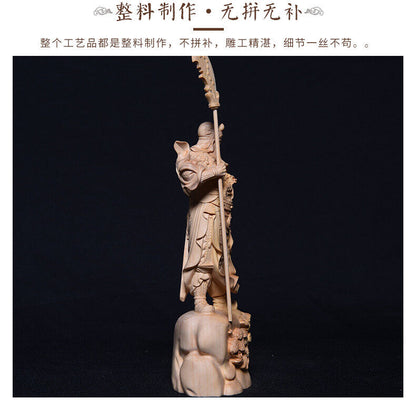22cm,China whole Boxwood Wood Carving Warrior Guan Gong Yu God Statue FENG SHUI