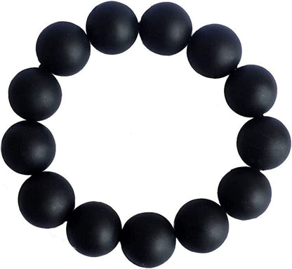 Bracelet Natural Bian Stone Black Beads Round Elastic Hand String for Men Women