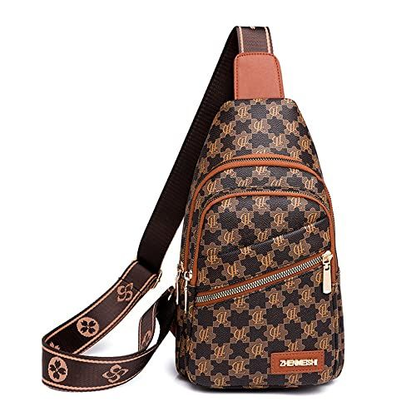 Sling Bag for Women Crossbody Chest Pu Leather One Size, Orange Brown