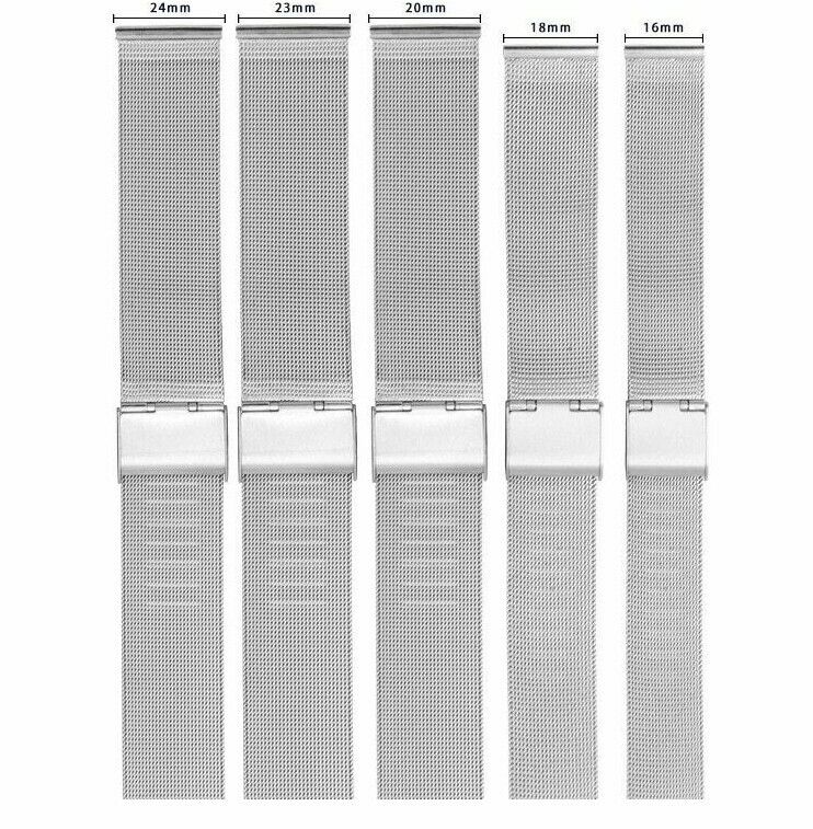 8mm~24mm Stainless Steel Milanese Loop Mesh Watch Band Strap Fold Buckle Release