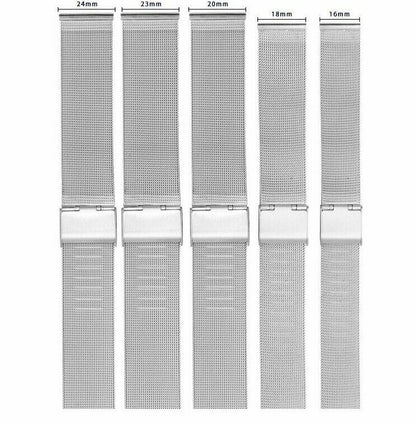 8mm~24mm Stainless Steel Milanese Loop Mesh Watch Band Strap Fold Buckle Release