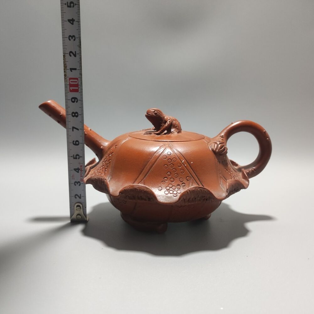 Vintage Chinese Yixing Purple Clay Teapot Zisha Ceramic Lotus Leaf Frog Tea Set